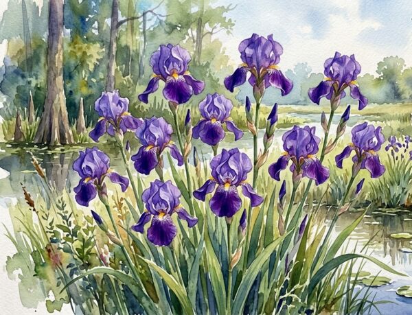 Purple iris plants